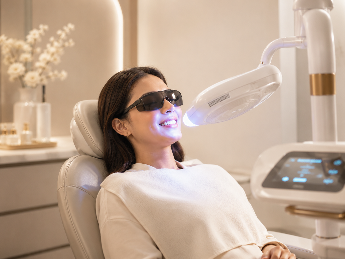 Patient receiving premium in-chair teeth whitening