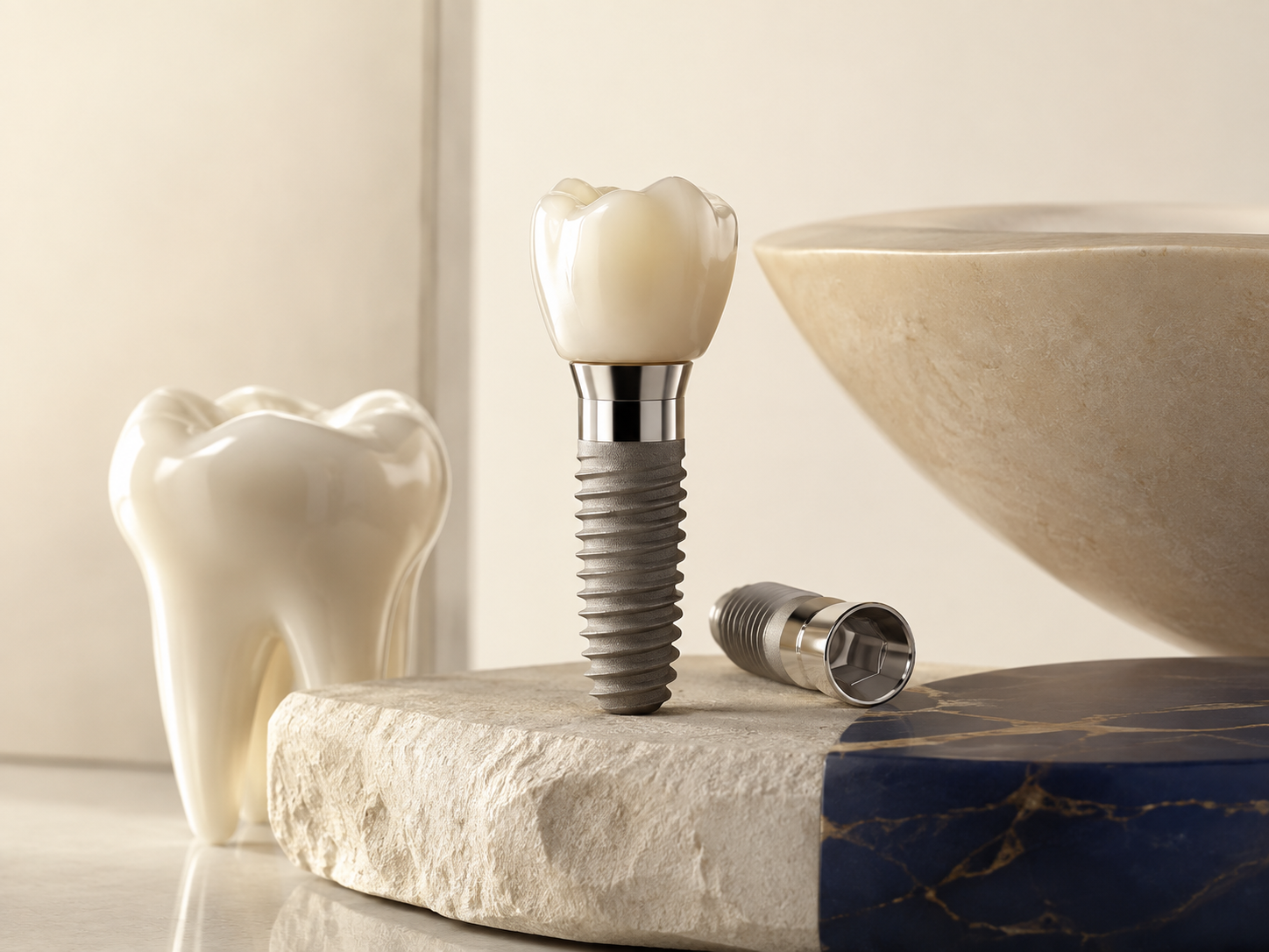 Dental implant and crown in a refined studio setting