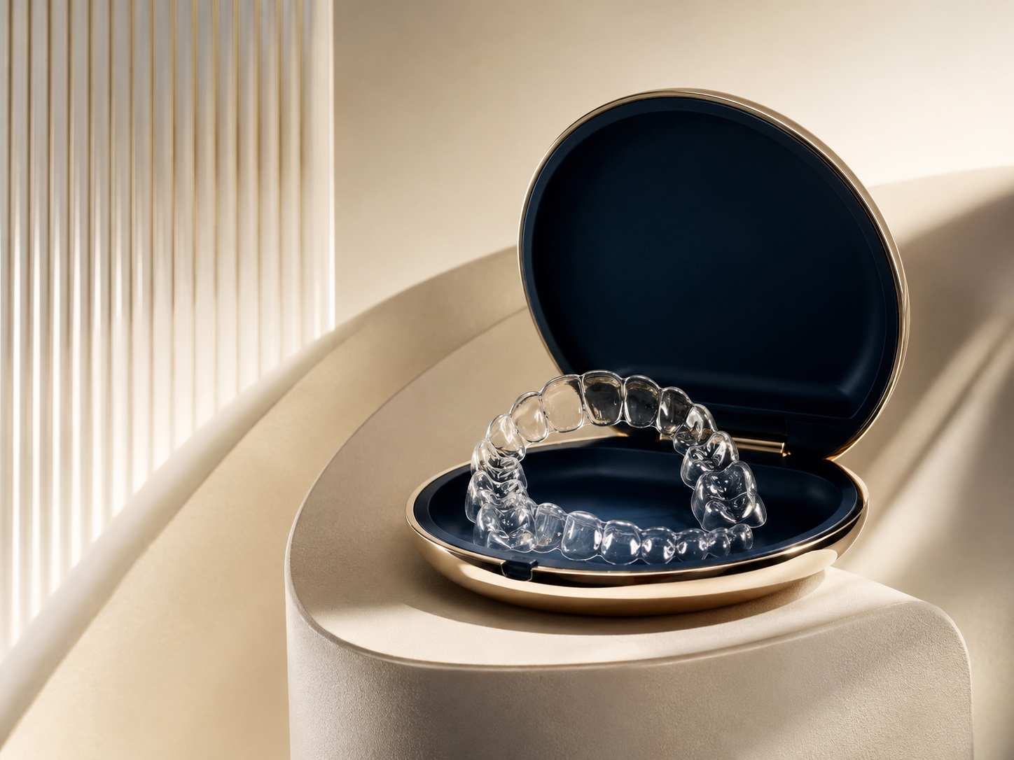 Clear aligners presented in a premium navy case